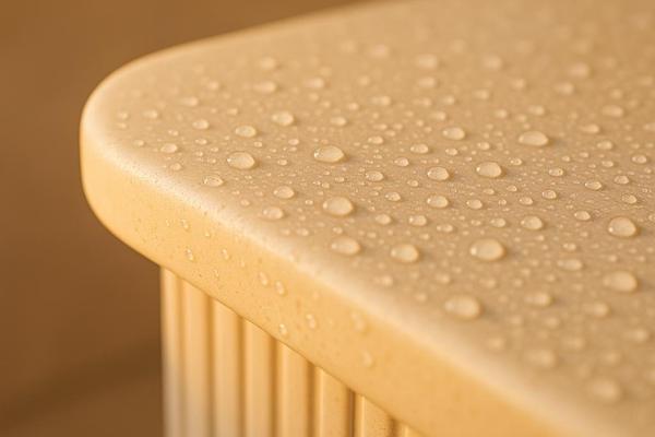 Close-up of the rounded edge of the built-in bench